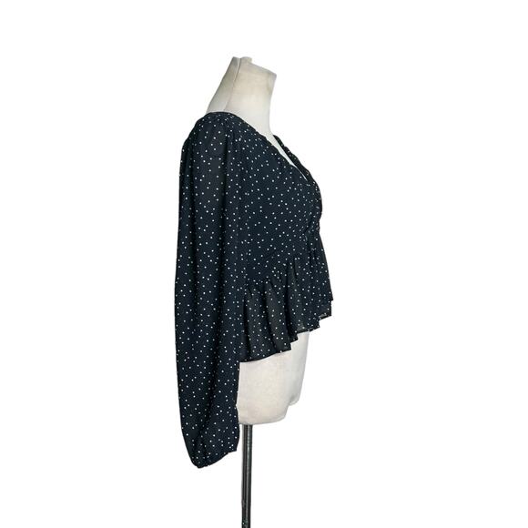H&M black white polka dots long sleeves crop blouse size Small - Picture 10 of 11